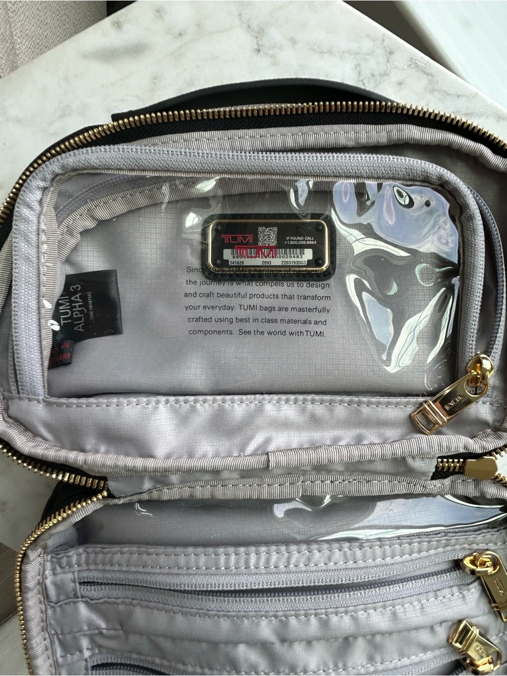 TUMI Alpha 3 Black and gold ballistic nylon split Kit toiletry bag - Picture 5 of 7